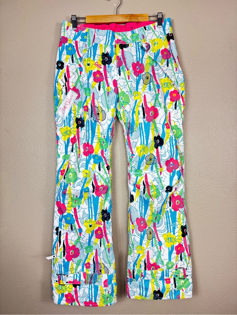 Y2K Betty Rides Ski Snow Pants Colorful Vibrant Daisy Floral‎ Scribble C